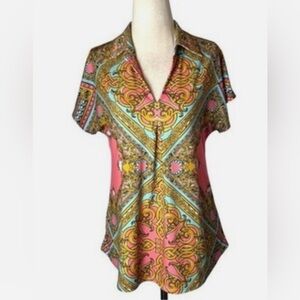 Hale Bob Pink and Gold Geometric Blouse